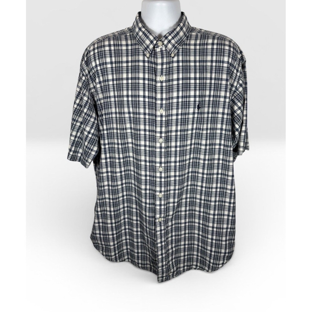 Ralph Lauren Sport Men's Plaid Button Down Shirt XL Blue‎ & White -1787